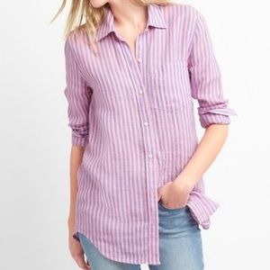Gap 100% Linen Oversized Boyfriend Cut Striped Button Down Shirt, Size Small